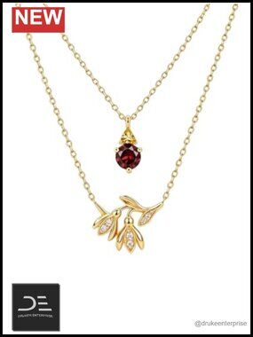 14K Gold Plated January Birth Flower Necklace, Snowdrop Garnet Pendant